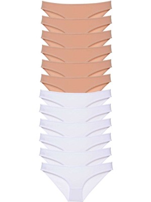 12 Adet Süper Eko Set Likralı Kadın Slip Külot Ten Beyaz Nemere