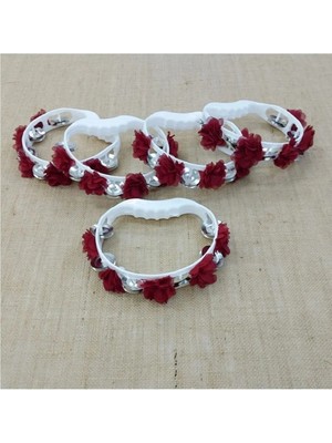 Evsay Kına Gecesi Çiçekli Nedime Tefi Bordo 5 Adet Tef Bordo