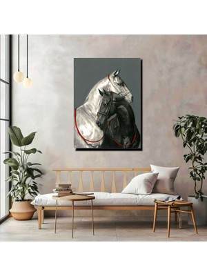 Artprinta Siyah Beyaz At Kanvas Tablo – Modern ve Şık At Figürlü Duvar Dekoru