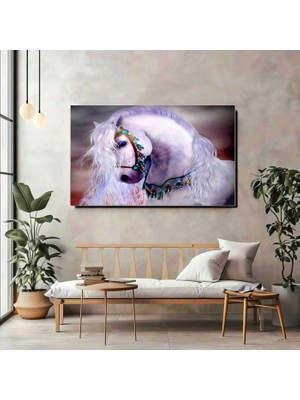 Artprinta Beyaz At Kanvas Tablo – Dekoratif Modern At Figürlü Duvar Tablosu