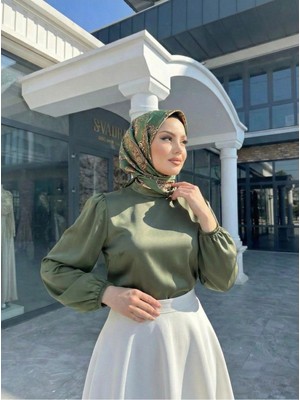 Miostil Arka Fermuar Detay Saten Tunik-Haki