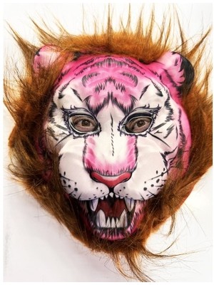 İsmiyle Al Kahverengi Saçlı Pembe Yüz Kurt Maske Kaplan Maske Mega Peluş 26 No