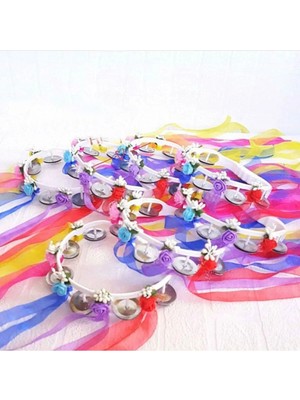 Evsay 5li Kına Gecesi Zilli Rengarenk Kurdelalı Lateks Çiçekli Süslü Tef