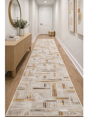 Babil Home Kaymaz Tabanlı Kesme  Salon Koridor Mutfak Yatak Odası Halısı 300 Bej