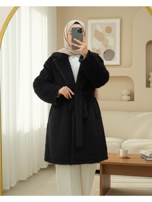 Moda Morfo Beli Kuşaklı Cepli Sakallı Kap -Siyah