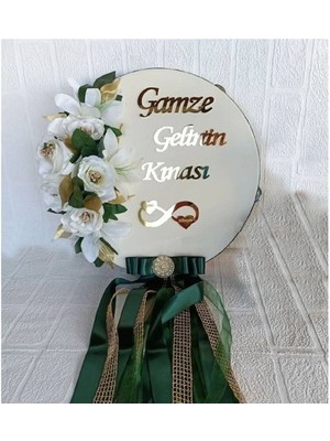 Evsay Isme Özel Plexi Yazılı Çiçek Süslü Deri Tef Kına Gecesi Gelin Tefi 27CM