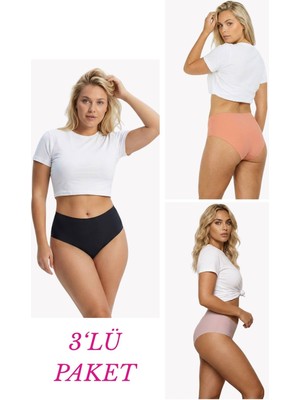 New Lilla 308 Yüksek Bel Kadın Dikişsiz Lazer Bato 3'lü Külot Paketi