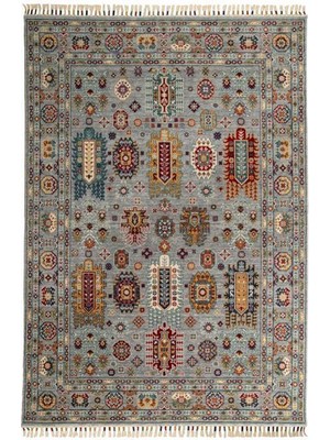 Çam Halı Sultani 807 Gri Yün ve Bambu ile Özel Tezgahlarda Üretilen Otantik Desenli El Emeği Modern Uşak Halısı