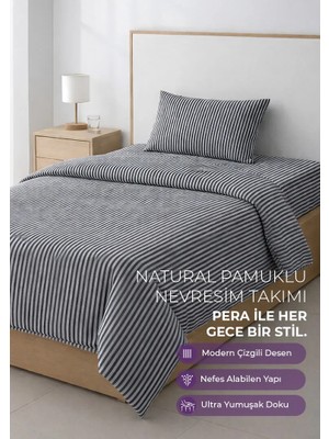 Days In Colours: %100 Pamuk Çizgili Nevresim Takımı  Tek Kişilik / Pera Serisi