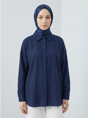 Miostil Geniş Raporlu Jakar Keten Tunik-Lacivert