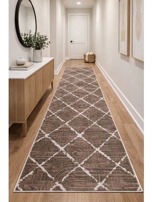 Babil Home Kaymaz Tabanlı Kesme  Salon Koridor Mutfak Yatak Odası Halısı 3001 Kahve