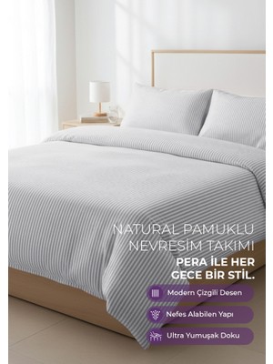 Days In Colours: %100 Pamuk Çizgili Nevresim Takımı Çift Kişilik / Pera Serisi