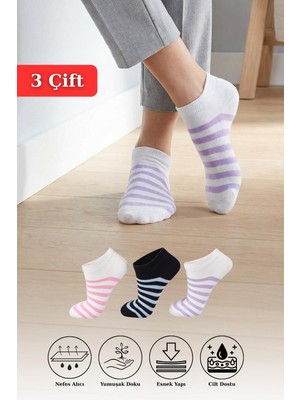 1050 Çizgili 3'lü Çorap Pembe-Mavi-Lila