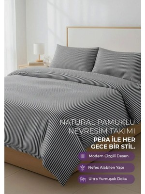 Days In Colours: %100 Pamuk Çizgili Nevresim Takımı Çift Kişilik / Pera Serisi