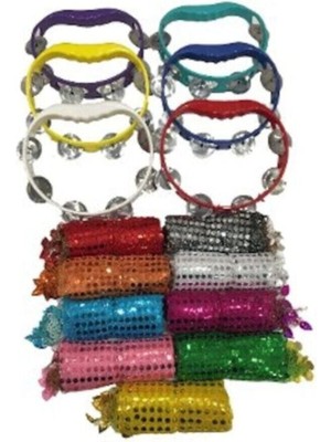 Evsay Kına Gecesi 10 Adet Plastik Tef Def + 10 Adet Pullu Halay Mendili