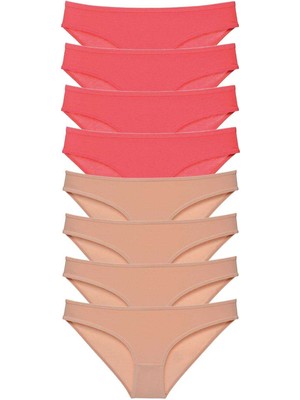 8 Adet Süper Eko Set Likralı Kadın Slip Külot Fuşya Ten Nemere