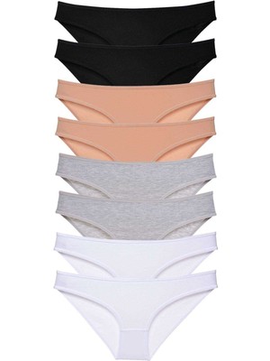 8 Adet Süper Eko Set Likralı Kadın Slip Külot Siyah Ten Gri Beyaz Nemere