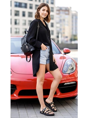 Punto 513093 Kadın Gold Tokalı Zımbalı Bantlı Düz Taban Terlik