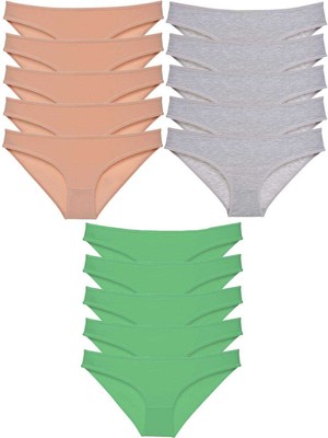 15 Adet Eko Set Likralı Kadın Slip Külot Ten Gri Yeşil Nemere