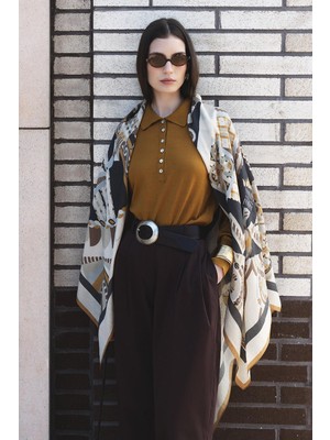 Jolamier Kahve Mosaic Yün Ipek Omuz Şalı