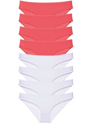 8 Adet Eko Set Likralı Kadın Slip Külot Fuşya Beyaz Nemere
