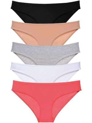 5 Adet Süper Eko Set Likralı Kadın Slip Külot Siyah Ten Gri Beyaz Fuşya Nemere
