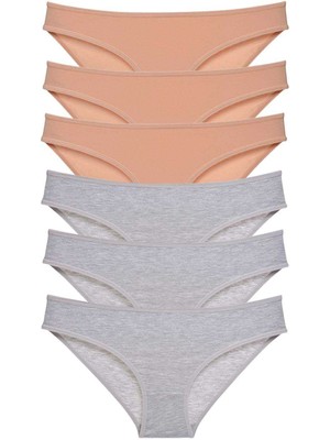 6 Adet Süper Eko Set Likralı Kadın Slip Külot Ten Gri Nemere