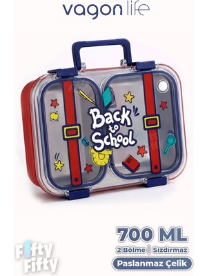 Vagonlife 700 ml Iki Bölme Paslanmaz Çelik Bento Lunch Box Yeni Nesil  Sefer Tası Metal Kaşık Hediyeli FF7155