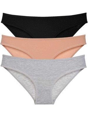 3 Adet Süper Eko Set Likralı Kadın Slip Külot Siyah Ten Gri Nemere