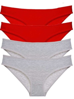 4 Adet Eko Set Likralı Kadın Slip Külot Kırmızı Gri Nemere