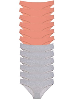 12 Adet Süper Eko Set Likralı Kadın Slip Külot Pudra Gri Nemere