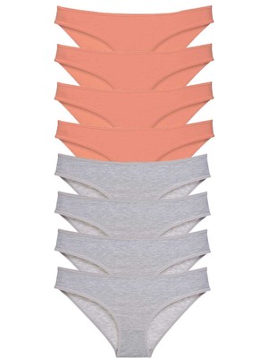 8 Adet Süper Eko Set Likralı Kadın Slip Külot Pudra Gri Nemere