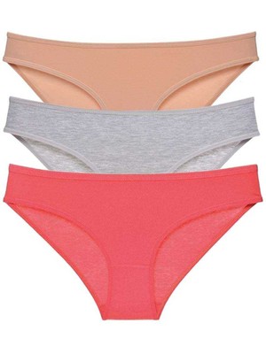 3 Adet Süper Eko Set Likralı Kadın Slip Külot Ten Gri Fuşya Nemere