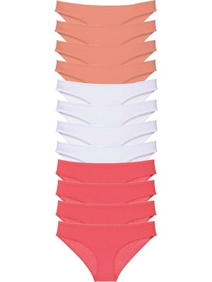 12 Adet Süper Eko Set Likralı Kadın Slip Külot Pudra Beyaz Fuşya Nemere