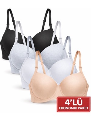 Qulat Telli Destekli Sütyen 4’lü Ekonomik Paket – Düz Tasarım