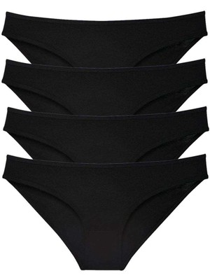 4 Adet Süper Eko Set Likralı Kadın Slip Külot Siyah Nemere