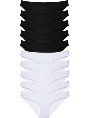 10 Adet Eko Set Likralı Kadın Slip Külot Siyah Beyaz Nemere