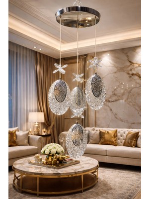 Akgül 4'lü Hilal Krom LED Avize 3 Renkli