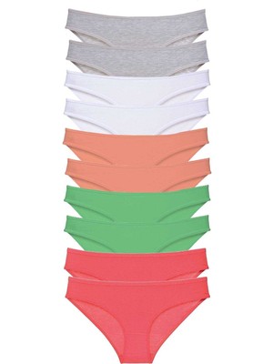 10 Adet Süper Eko Set Likralı Kadın Slip Külot Gri Beyaz Pudra Yeşil Fuşya Nemere