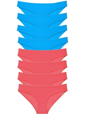 8 Adet Süper Eko Set Likralı Kadın Slip Külot Fuşya ve Mavi Nemere