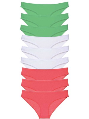 9 Adet Süper Eko Set Likralı Kadın Slip Külot Yeşil Beyaz Fuşya Nemere