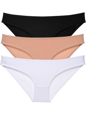 3 Adet Süper Eko Set Likralı Kadın Slip Külot Siyah Ten Beyaz Nemere