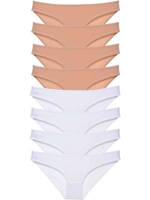 8 Adet Süper Eko Set Likralı Kadın Slip Külot Ten Beyaz Nemere