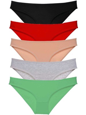 5 Adet Süper Eko Set Likralı Kadın Slip Külot Siyah Kırmızı Ten Gri Yeşil Nemere
