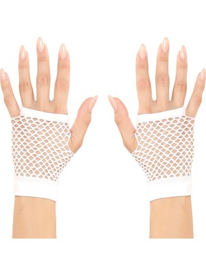 Beyaz Renk Kısa Boy Fileli Örgü Eldiven