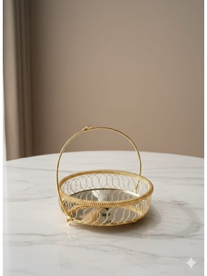 Akmetal Aynalı Gold Renk Telkari Model Kulplu Bayram Şekerlik Çikolatalık