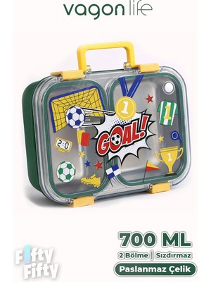 Vagonlife 700 ml Iki Bölme Paslanmaz Çelik Bento Lunch Box Yeni Nesil  Sefer Tası Metal Kaşık Hediyeli FF7155