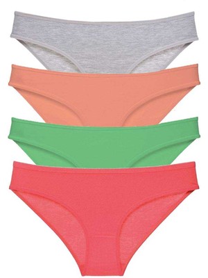 4 Adet Süper Eko Set Likralı Kadın Slip Külot Gri Pudra Yeşil Fuşya Nemere