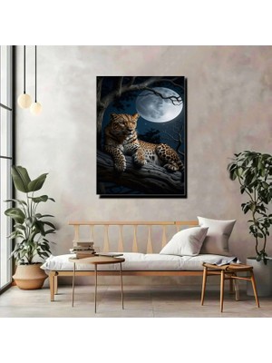 Artprinta Ay Işığında Leopar Kanvas Tablo – Gece Temalı Vahşi Doğa Duvar Dekoru