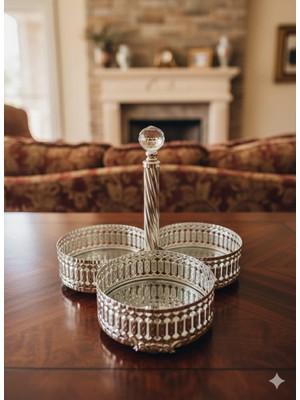 Akmetal Yağmur Gümüş Renk Üç Bölmeli Bayram Şekerlik Çikolatalık